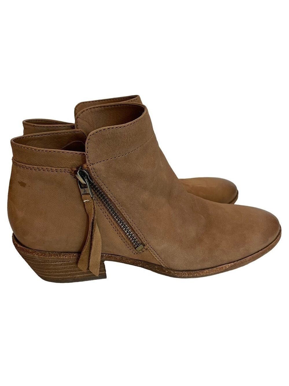 Sam Edelman Double Zip Heeled Ankle Boot Womens 8 Light Brown Tan Leather Casual